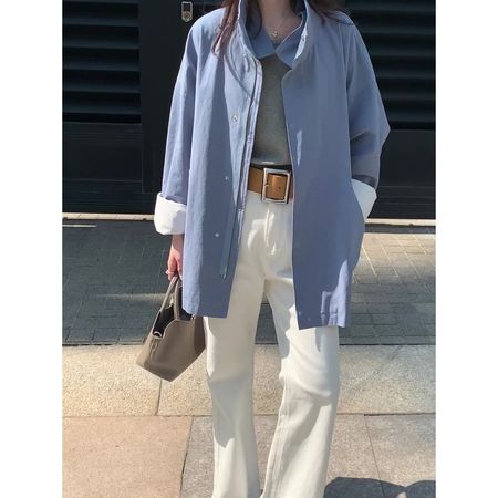 High-End Stand Collar Windbreaker Jacket Women's Loose Long-Sleeved Cardigan Top